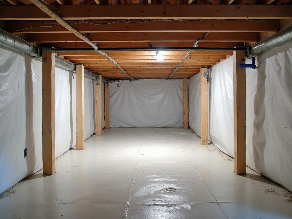 Repaired crawl space under a Bonaire Georgia home with new support posts and a dry floor