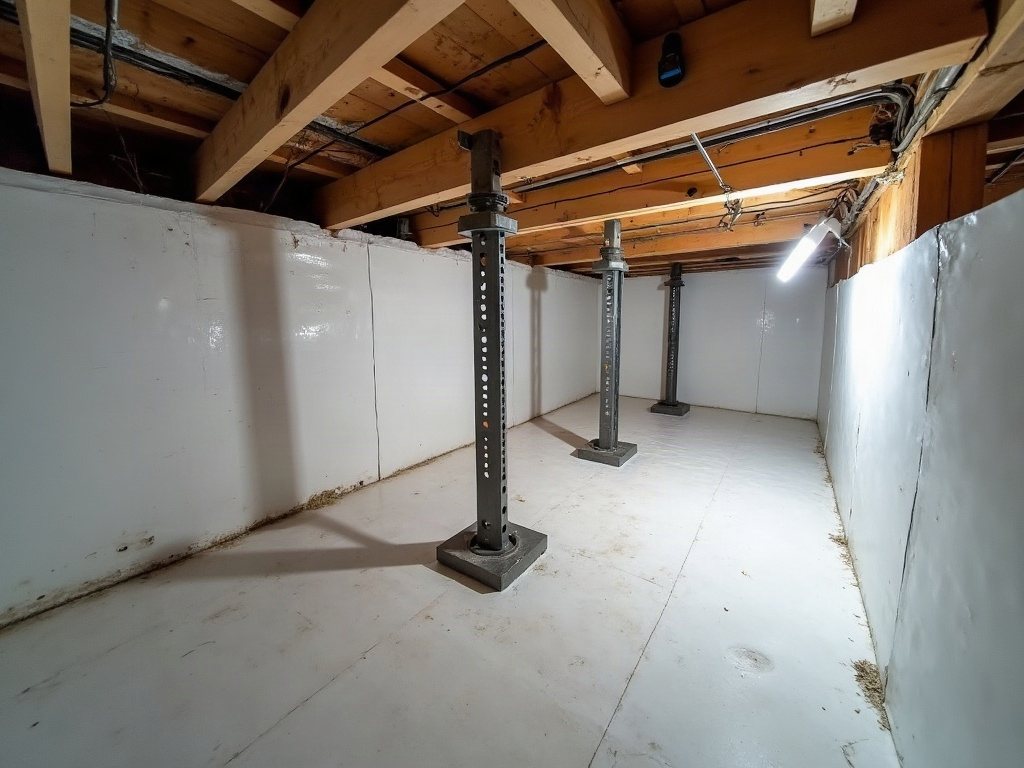 Contractor inspecting a damp vented crawl space under a Perry, Georgia home